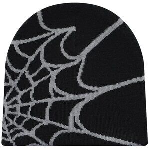 Spider Web Beanie Hat Cap Black Gray